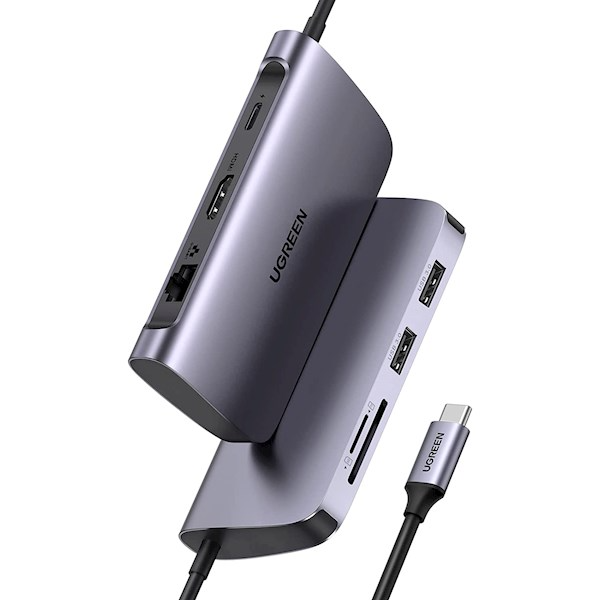 Cable/ UGREEN USB-C CM212 (50852) USB-C 7-in-1 Multifunctional Adapter, 1xUSB 3.0, HDMI, RJ45, PD, Gray