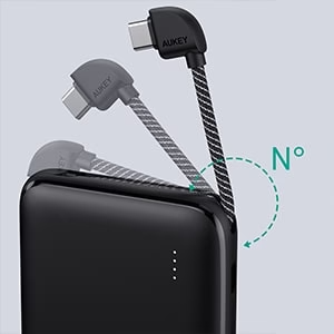 Aukey PB-N73C 10000mAh 18W PD Power Bank with Integrated USB-C Cable,Black