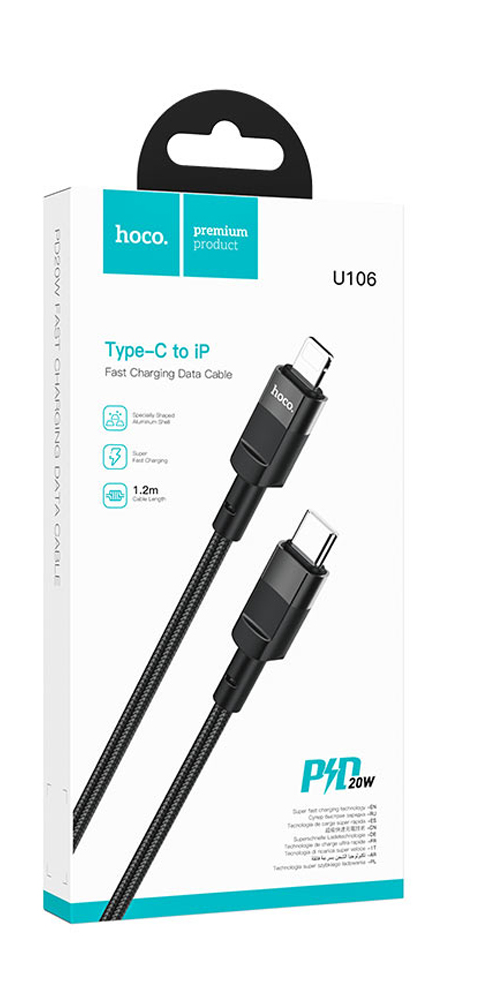 Lightning / HOCO U106 Moulder PD charging data cable for Lightning Black