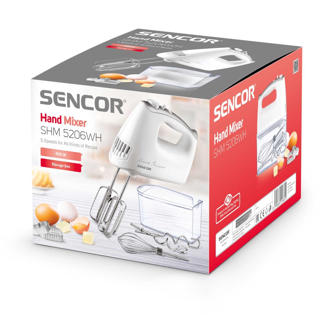 მიქსერი-SENCOR SHM 5206WH Hand Mixer, Power Input: 400W, 5 Speed Levels